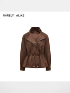 RARELY ALIKE Layered Faux Leather Jacket in Brown
