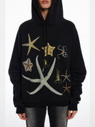 THELIGHT OFFICIAL Rhinestone Starfish Fleece Hoodie in Black - On Model