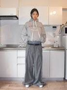 RARELY ALIKE Living Offline Embroidered Fleece Hoodie in Gray - On Model