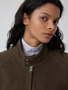Simple Project Suedette Harrington Jacket in Brown - On Model