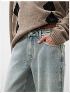 RandomPiece Washed Cotton Straight Leg Jeans in Denim - Detail