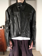 UNKNOWNWORLD Structured Cowhide Biker Jacket in Black - On Model