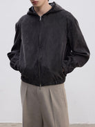 AFterTaste Sand Washed Cupro Hooded Jacket in Black - On Model