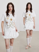 THELIGHT OFFICIAL Starfish Rhinestone T Shirt in White - On Model