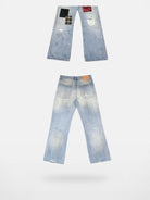 SOD Co. Patchwork Velvet Plaid Flare Jeans in Blue