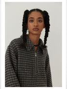 alright then Houndstooth Wool Blend Half Zip Jacket in Gray - On Model