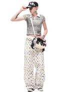 CFIERCE Distressed Grunge Print Polo in Gray - On Male Model