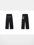 MEDM Embroidered Raw Denim Straight Leg Jeans in Blue