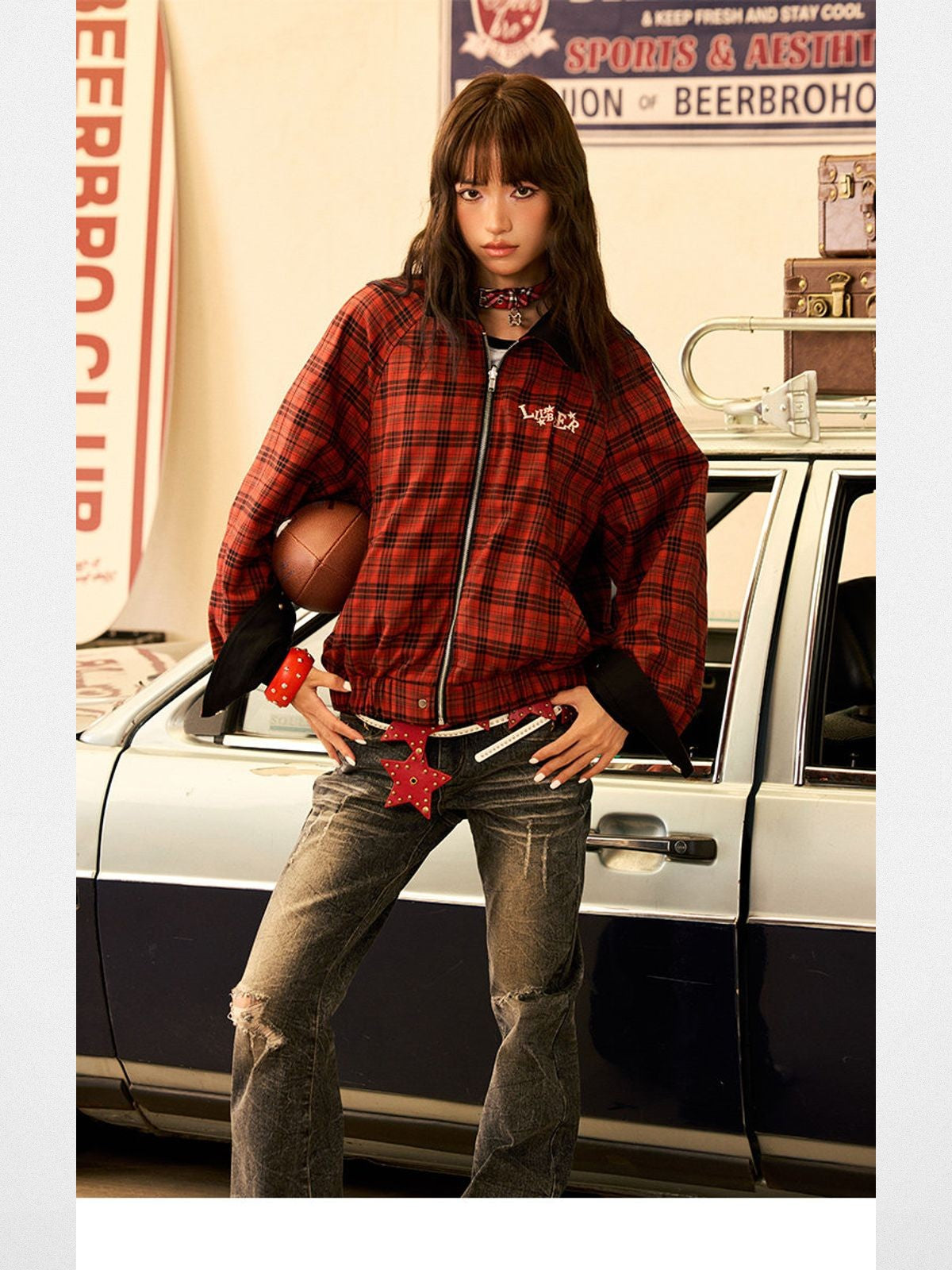 BeerBro Reversible Plaid Twill Jacket in Black - On Model