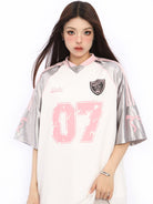 BIGGOLD STUDIO Raglan Sleeve V Neck Jersey in White - On Model #color_white