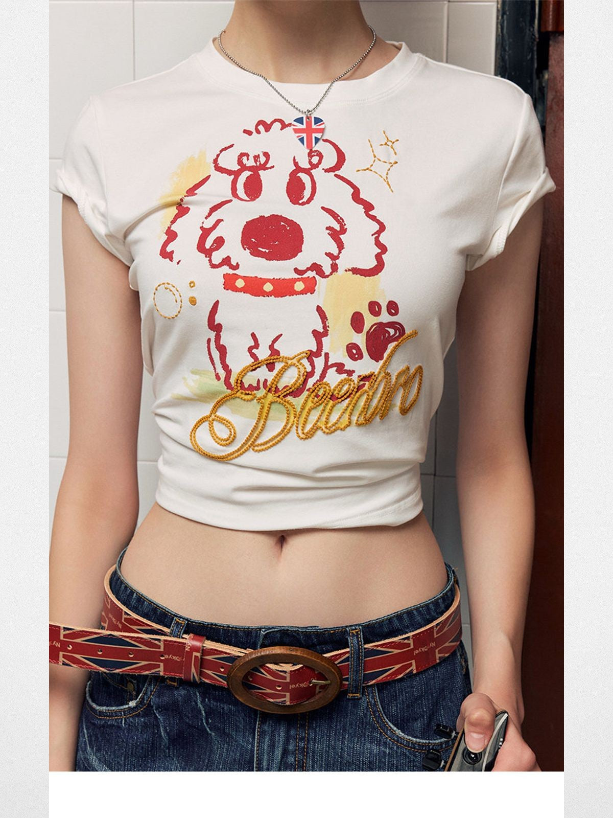 BeerBro Puff Print Puppy Baby Tee in White - On Model