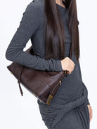 Grotto ArkHobo Small Calfskin Shoulder Bag in Brown - On Female Model