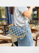 WANLIMA Monogram Denim Chain Crossbody Bag in Denim - On Female Model