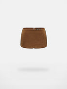 RARELY ALIKE Side Zip Faux Leather Skort in Brown