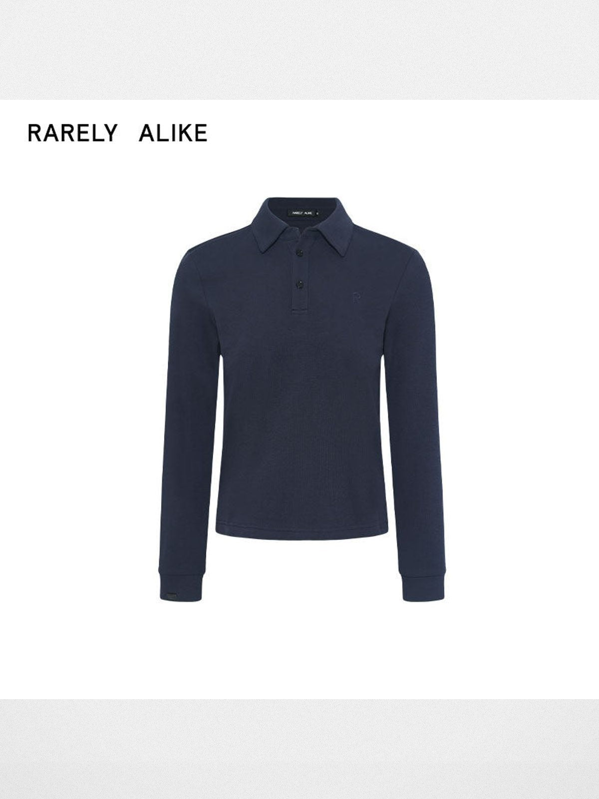 RARELY ALIKE Side Slit Long Sleeve Polo in Navy Blue