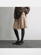 RandomPiece Irregular Pleated Ruffle Skirt in Beige