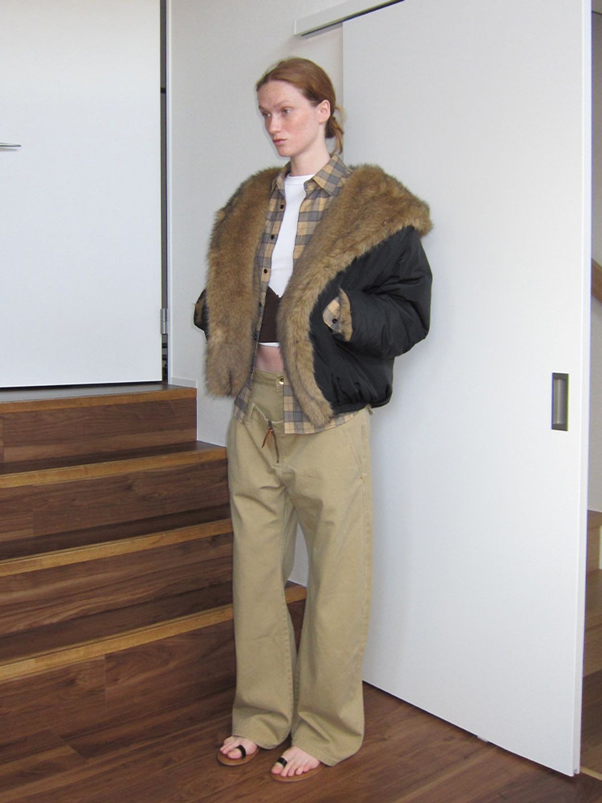 RARELY ALIKE Reversible Faux Fur Hooded Jacket in Black - On Model