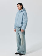 Simple Project Shell Shape Hooded Puffer Jacket in Sky Blue - On Male Model