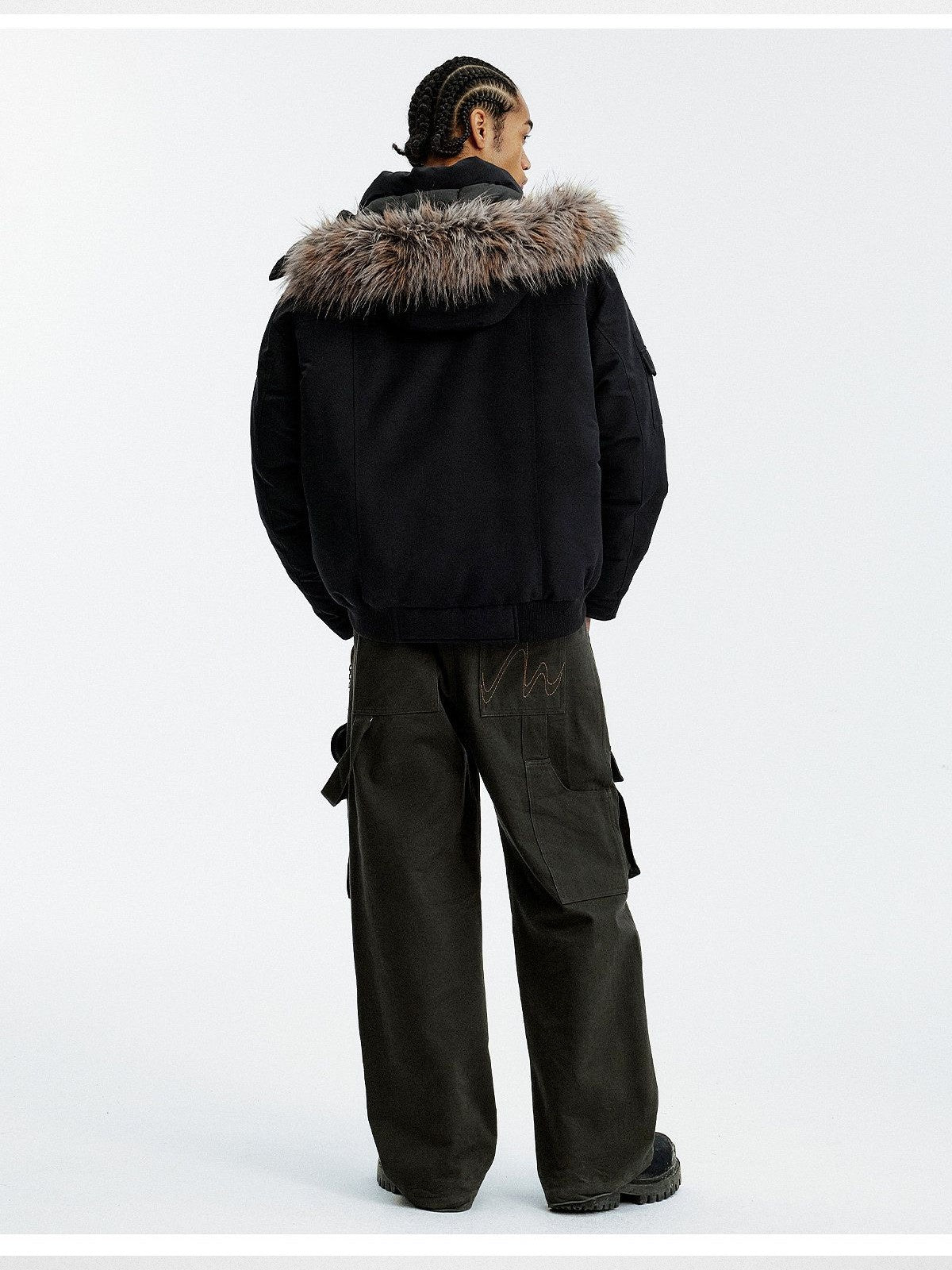 MEDM Detachable Fur Collar Down Parka in Black - On Male Model