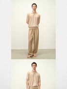 Roya Cashmere Blend Knit Polo in Beige - On Model