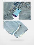 VLABMADE Ice Blue Distressed Micro Flare Jeans in Blue - Detail