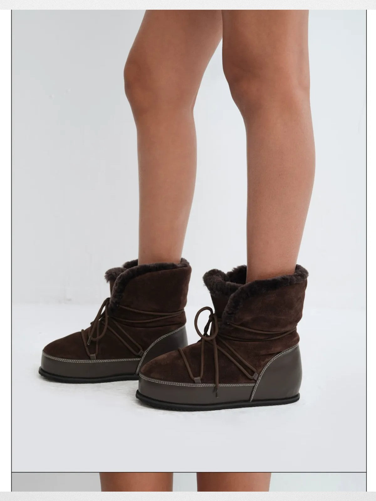 RARELY ALIKE Wool Lined Hidden Wedge Boots in Brown - On Model