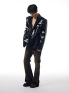 THELIGHT OFFICIAL Glossy Patent Leather Blazer in Black - On Model
