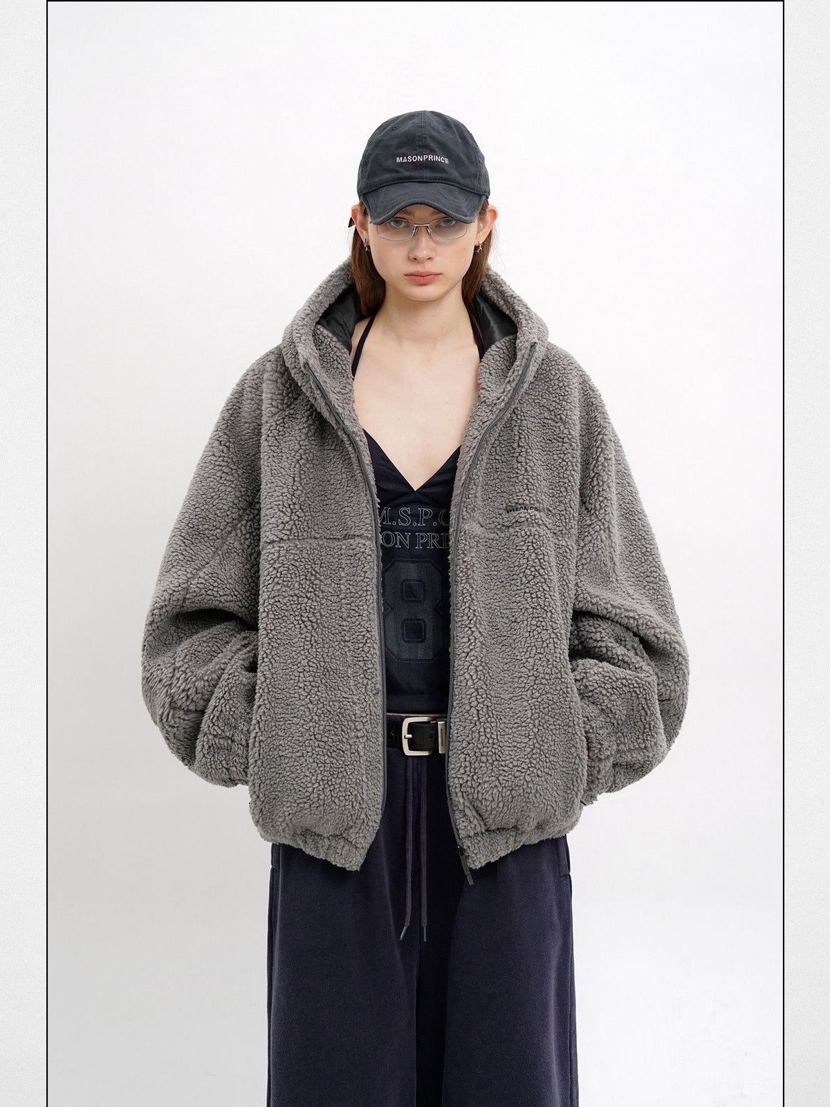 MasonPrince Contrast Logo Fleece Hooded Jacket in Gray - On Model