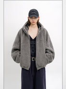 MasonPrince Contrast Logo Fleece Hooded Jacket in Gray - On Model