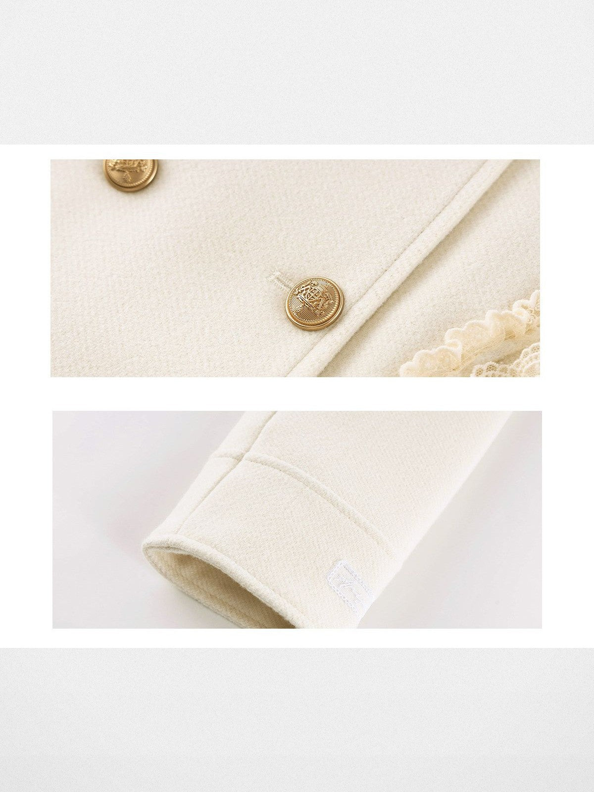 ARISEISM Lace Trim Double Breasted Jacket in Off-White - Detail