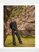 Roolrren Homme Distressed Layered Wool Sweater in Black - On Model