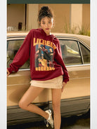 BeerBro Retro Graphic Print Hoodie in Burgundy - Lifestyle