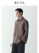 ROYA Australian Merino Wool Blend Shirt in Beige - On Model