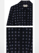 SHUSHUTONG Lambswool Check Cropped Jacket in Navy - Detail