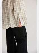 THELIGHT OFFICIAL Oversized Plaid Graphic Shirt in Off-White - On Model