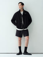 Roya Brushed Cotton Stand Collar Jacket in Black - On Model