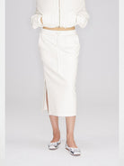 RARELY ALIKE Side Slit Cotton Sweatshirt Skirt in White - On Model