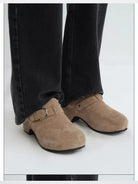 Rarely Alike IZZY Buckle Platform Clogs in Beige - On Model