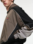 BLINDNOPLAN Retro Color Block Hooded Jacket in Brown
