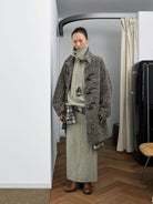 RandomPiece Alpaca Wool Boucl Toggle Coat in Beige - On Model