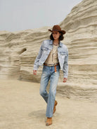 Retro 21 Washed Ice Blue Flared Jeans in Blue - On Male Model