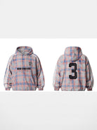 BLINDNOPLAN Plaid Spliced Pullover Hoodie in Blue
