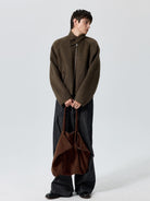 Simple Project Double Faced Wool Harrington Jacket in Olive - On Male Model