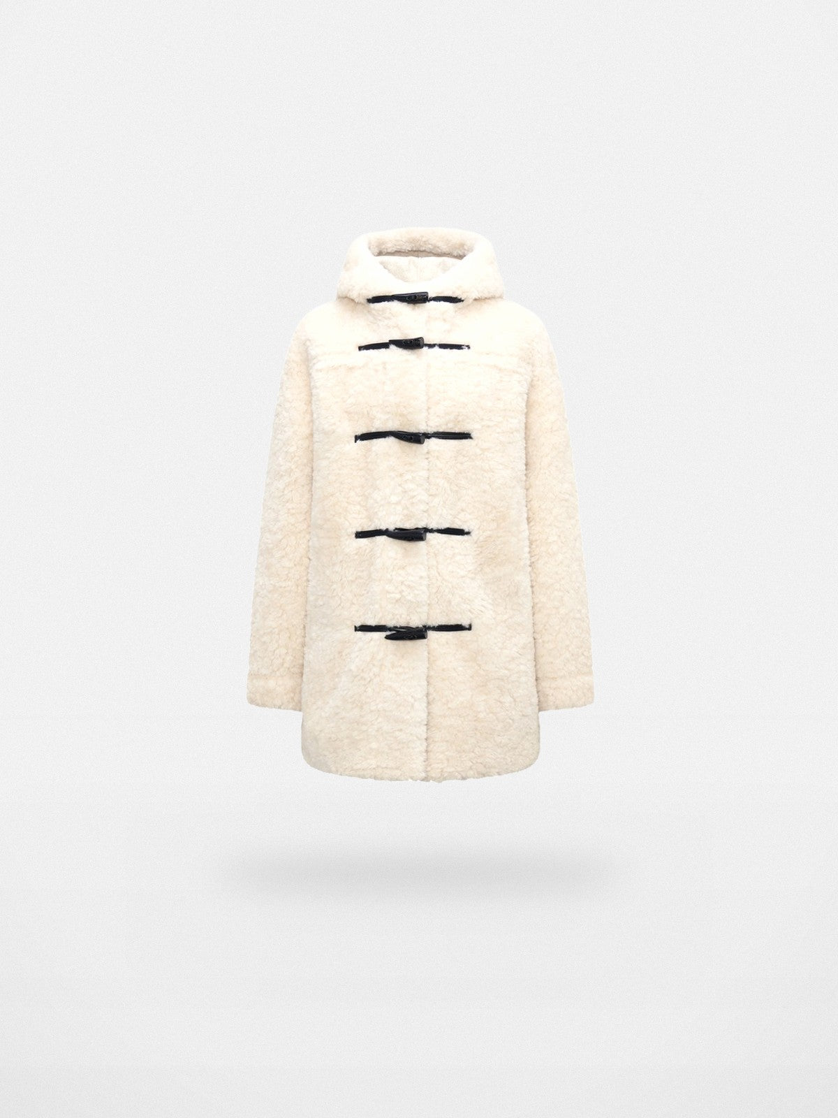 RARELY ALIKE Hooded Faux Shearling Duffle Coat in White