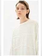 LOSTCTRL Wavy Stripe Textured Sweater in White - On Model