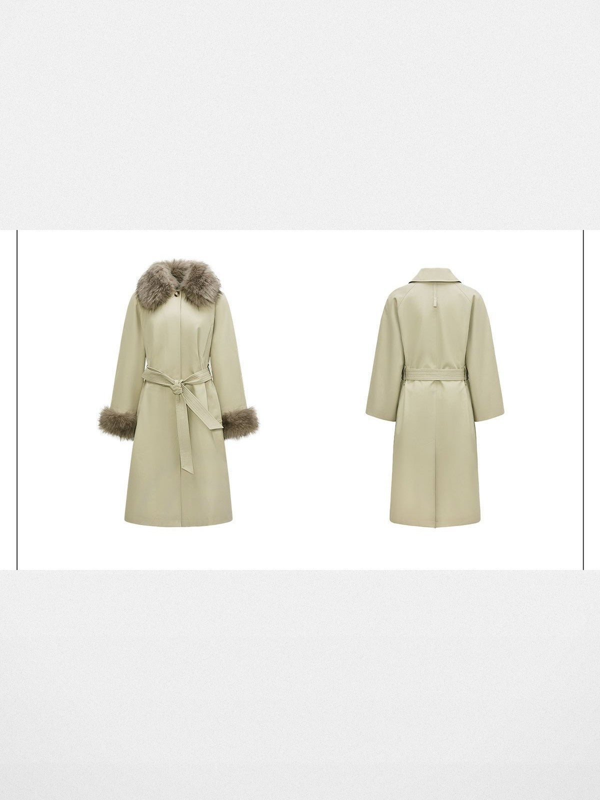 RARELY ALIKE Faux Fur Collar Belted Padded Trench in Khaki