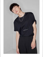 NANS Contrast Print Pima Cotton T Shirt in Black - On Model