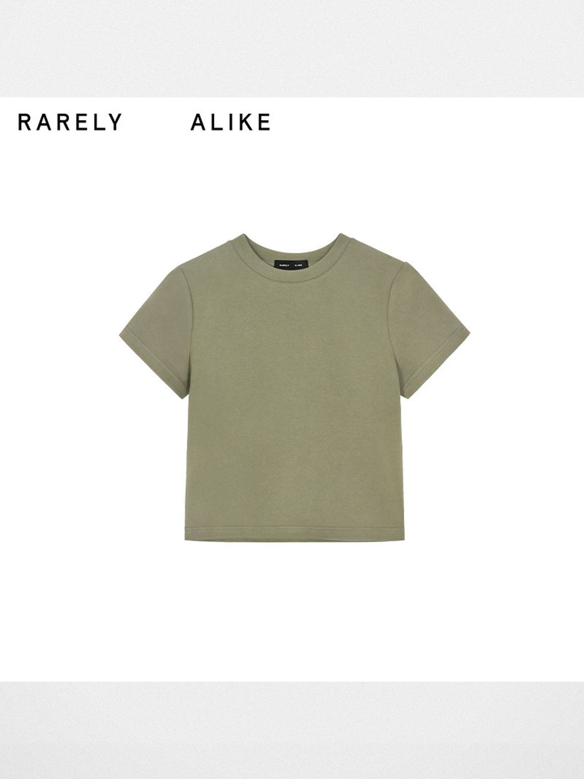 RARELY ALIKE Cropped Slim Fit Crew Neck T Shirt in Olive
