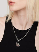 BLACKHEAD Green Eyed Cat Pendant Necklace in Gray