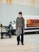 SOD Heavy Washed Distressed Hoodie in Green - On Model